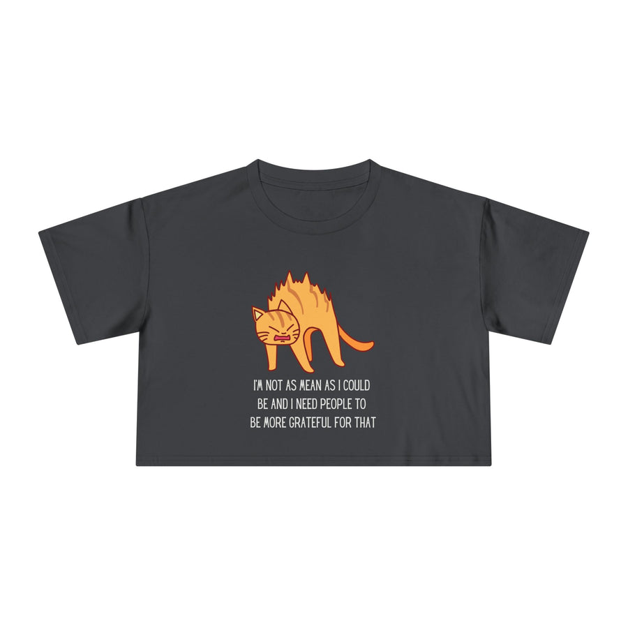 Crop Tee — Sassy Cat Graphic with Quote: "I’m Not As Mean As I Could Be, and I Need People To Be More Grateful For That" T-shirt Top