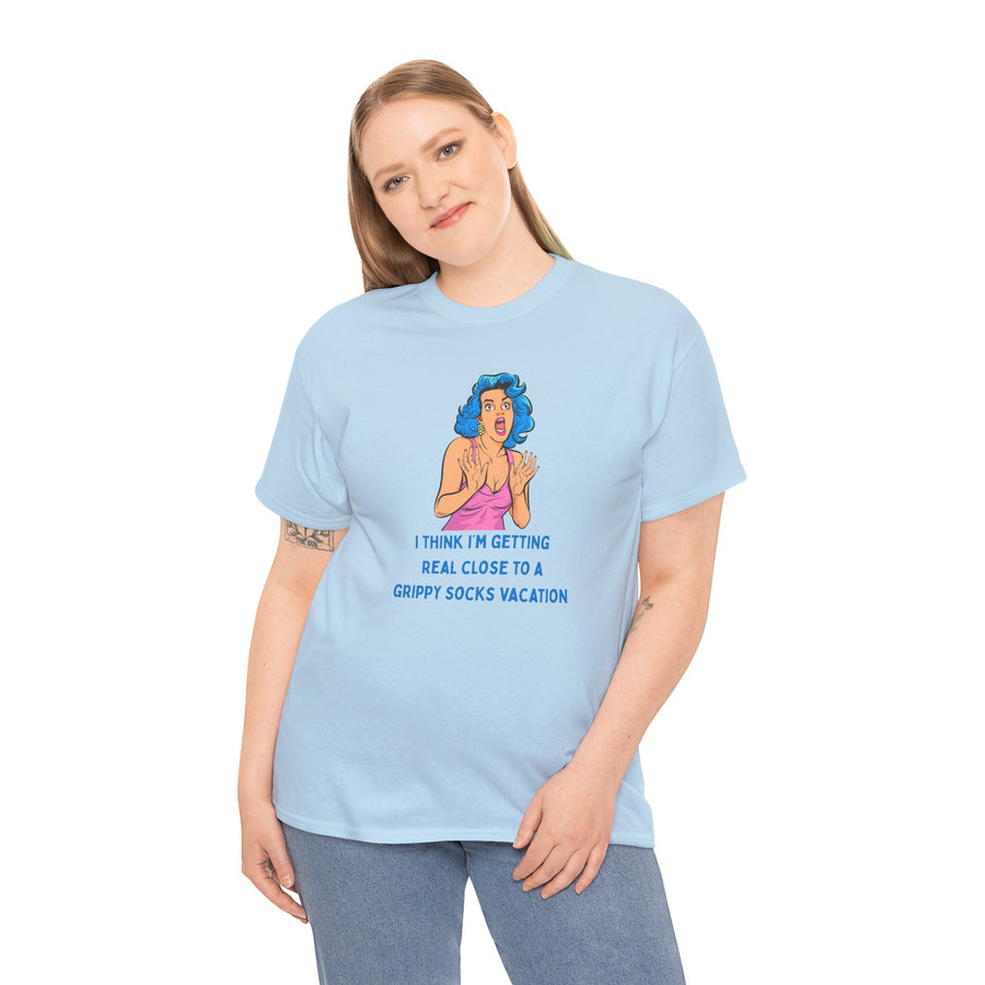 Pop Art Tee - "Grippy Socks Vacation" Mental Health Awareness Graphic T-Shirt