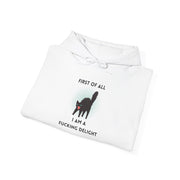 Sassy Cat Hoodie — "...I Am A Fucking Delight!" Graphic Hooded Sweatshirt