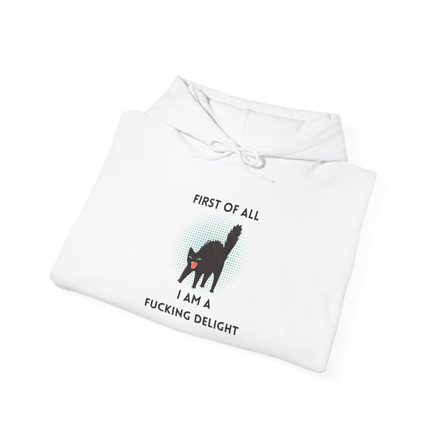Sassy Cat Hoodie — "...I Am A Fucking Delight!" Graphic Hooded Sweatshirt
