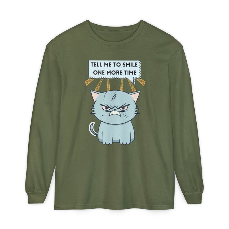 Grumpy Cat "Tell Me To Smile One More Time" Long Sleeve Tee