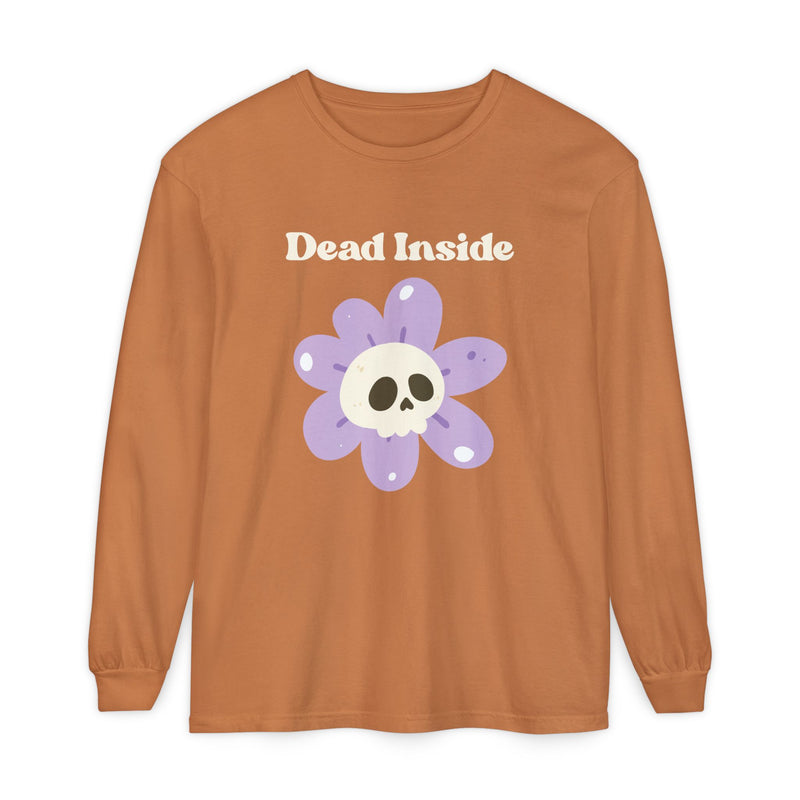 "Dead Inside" Oversized T-Shirt - Skull Flower Long Sleeve Tee