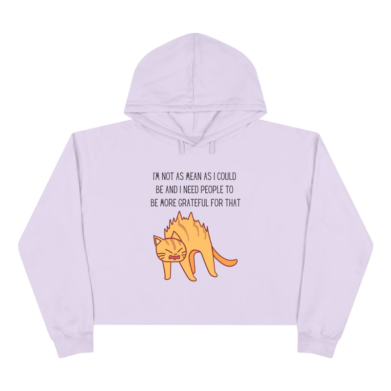 Cropped Hoodie – Sassy Cat “I’m Not As Mean As I Could Be” Graphic Hooded Sweatshirt