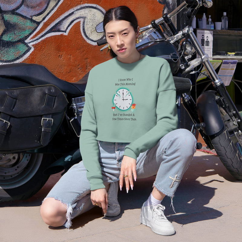 Wonderland Graphic Crop Sweatshirt — "I Knew Who I Was This Morning..."
