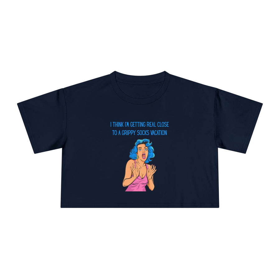 Crop Tee — Retro Pop Art 'Grippy Socks Vacation' Graphic T-shirt Top