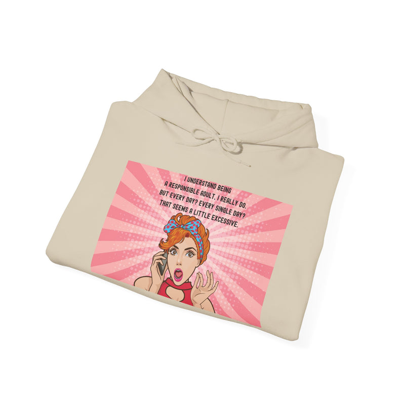 Retro Pop Art Hooded Sweatshirt — "Responsible Adult..." Graphic Hoodie