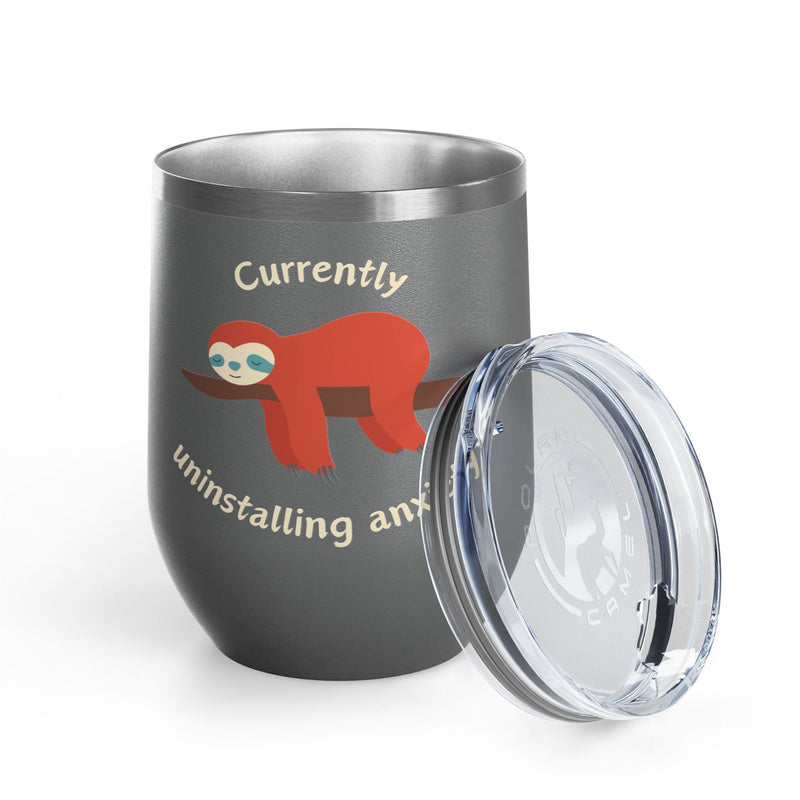 "Currently Uninstalling Anxiety" Sloth Insulated Wine Tumbler - Stainless Steel 12oz