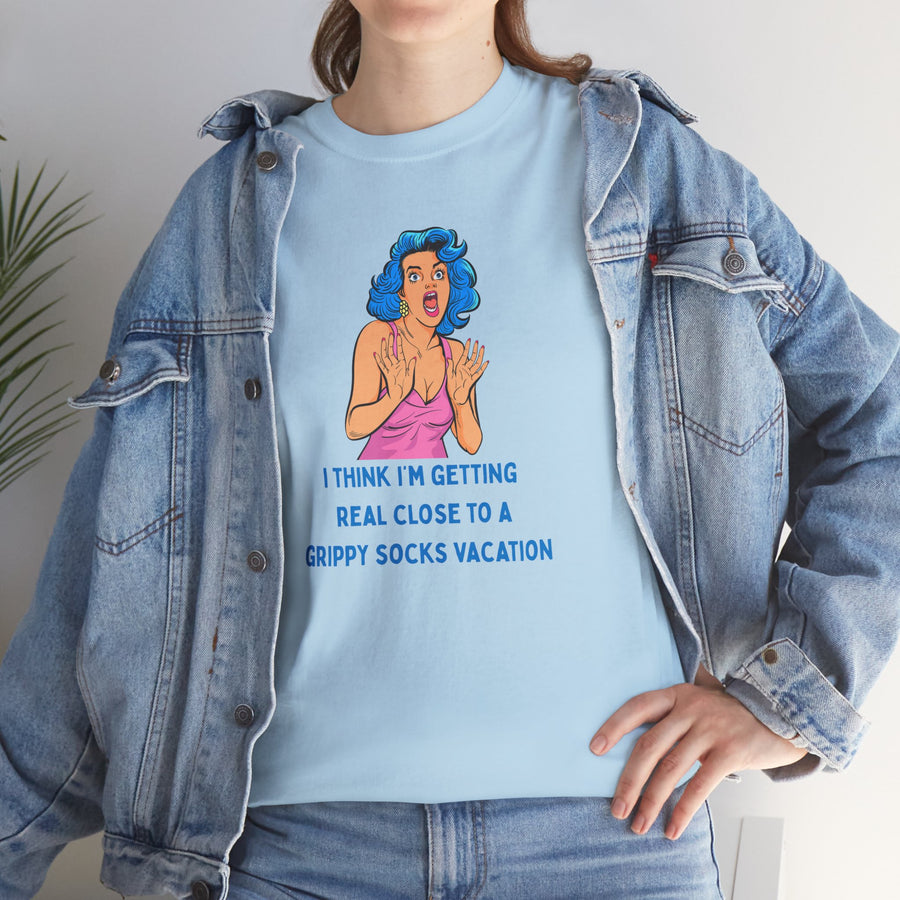 Pop Art Tee - "Grippy Socks Vacation" Mental Health Awareness Graphic T-Shirt