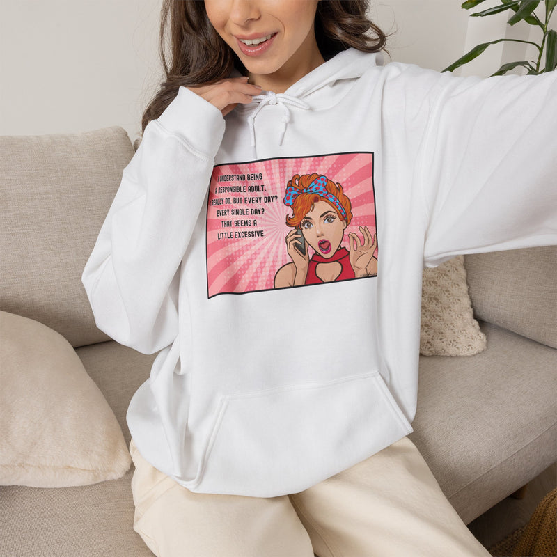 Retro Pop Art Hooded Sweatshirt — "Responsible Adult..." Graphic Hoodie
