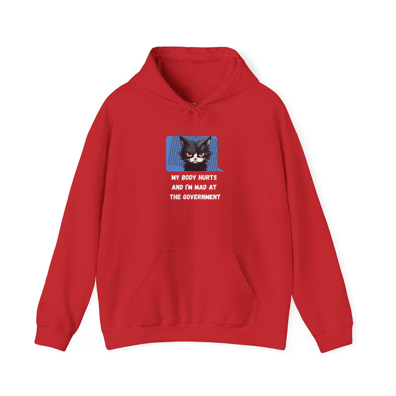 Hoodie — 'My Body Hurts and I'm Mad at the Government' Graphic Hooded Sweatshirt