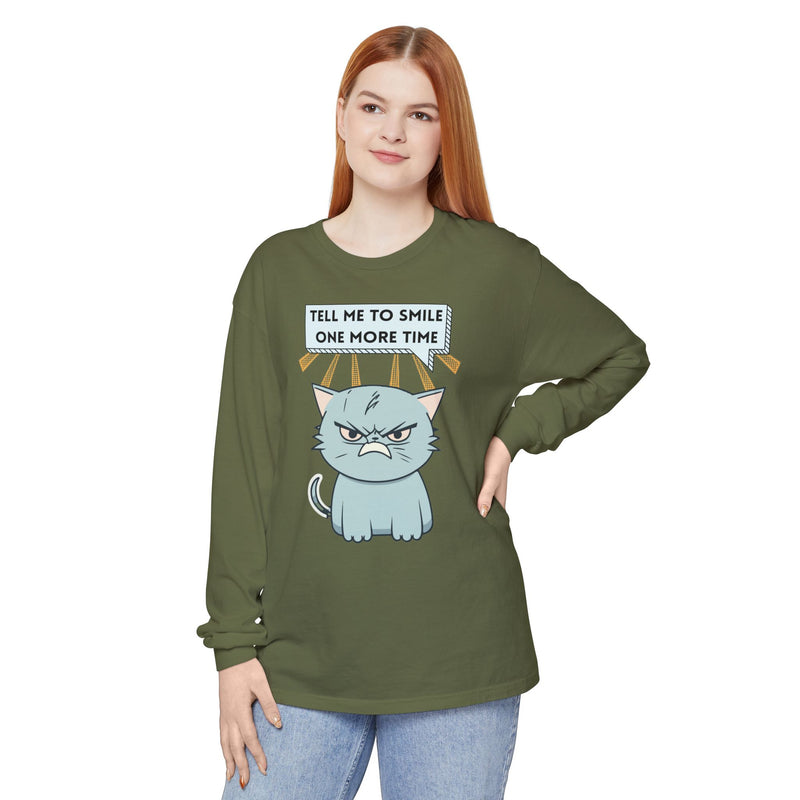 Grumpy Cat "Tell Me To Smile One More Time" Long Sleeve Tee