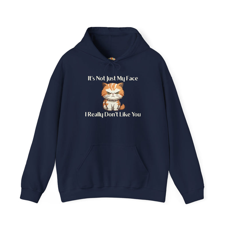 Sassy Cat Hoodie — "It's Not Just My Face, I Really Don't Like You"Graphic Hooded Sweatshirt
