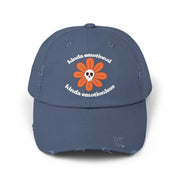 Kinda Emotionless Kinda Emotional Distressed Cap — Floral Skull Baseball Hat