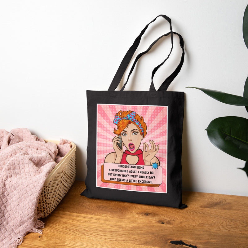 Tote Bag — Retro Pop Art 'I Understand Being a Responsible Adult…' Cotton Canvas Tote