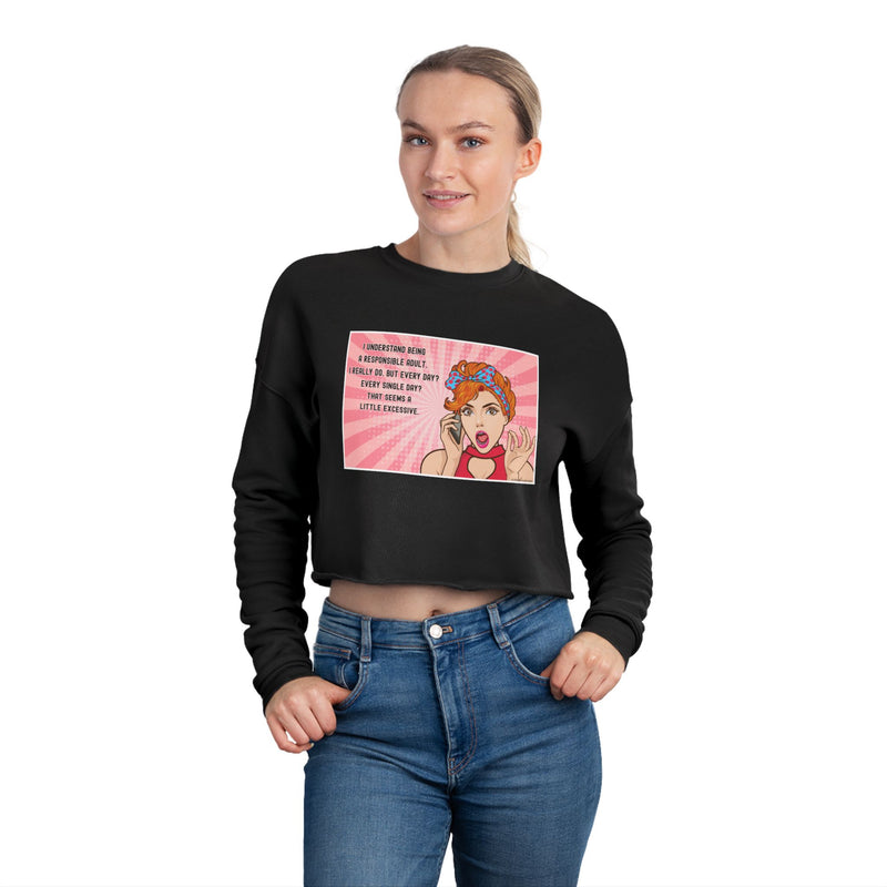 Cropped Sweatshirt — Retro Pop Art 'Responsible Adult' Women's Crop Top