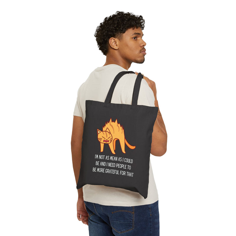 Reusable Sassy Cat Tote Bag – “I’m Not As Mean As I Could Be” Canvas Grocery & Market Bag