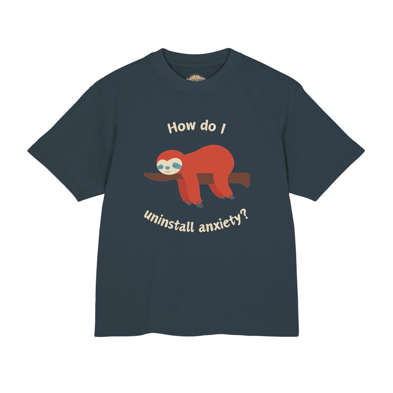 Garment Dyed Urban Heavy Tee "How Do I Uninstall Anxiety" Sloth Graphic T-Shirt