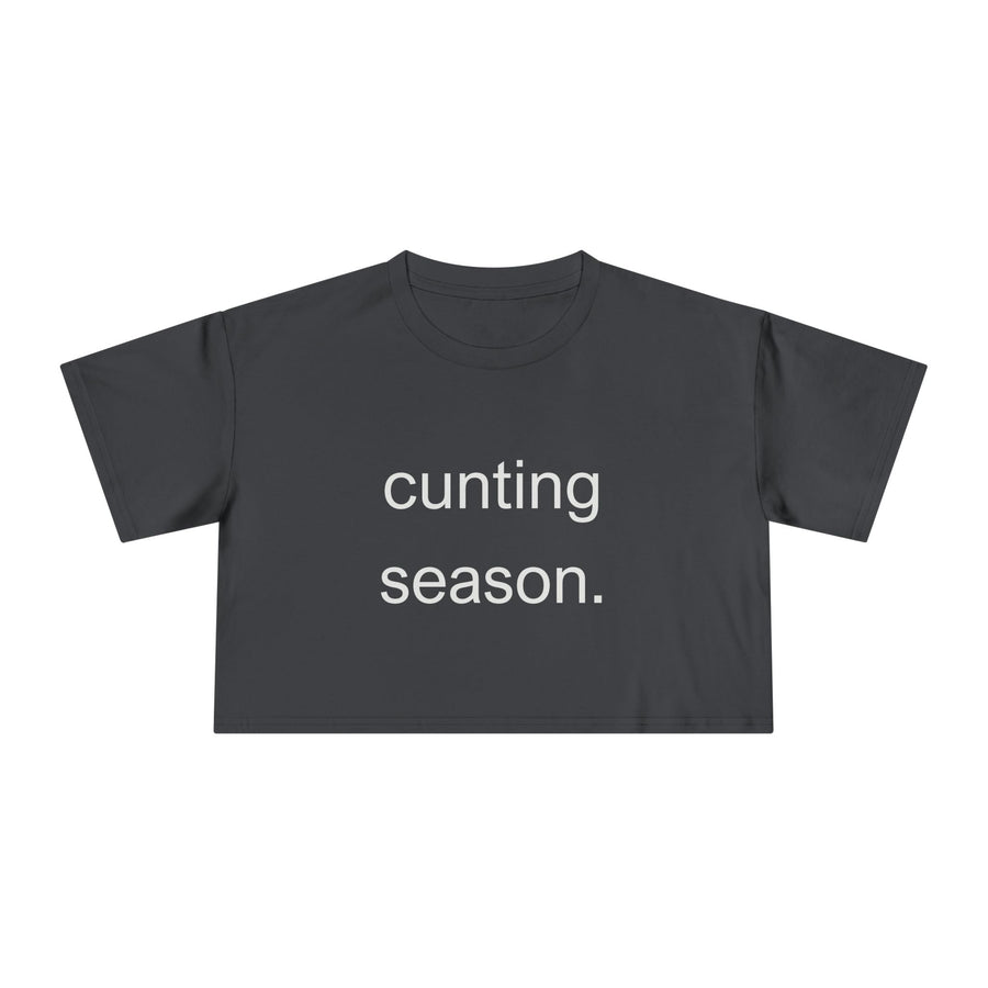 Women's Crop Tee — "Cunting Season" Subtle White Minimalist Text T-shirt Top