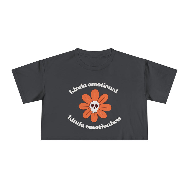 Crop Tee — 'Kinda Emotional, Kinda Emotionless' Retro Flower Skull Graphic T-shirt Top