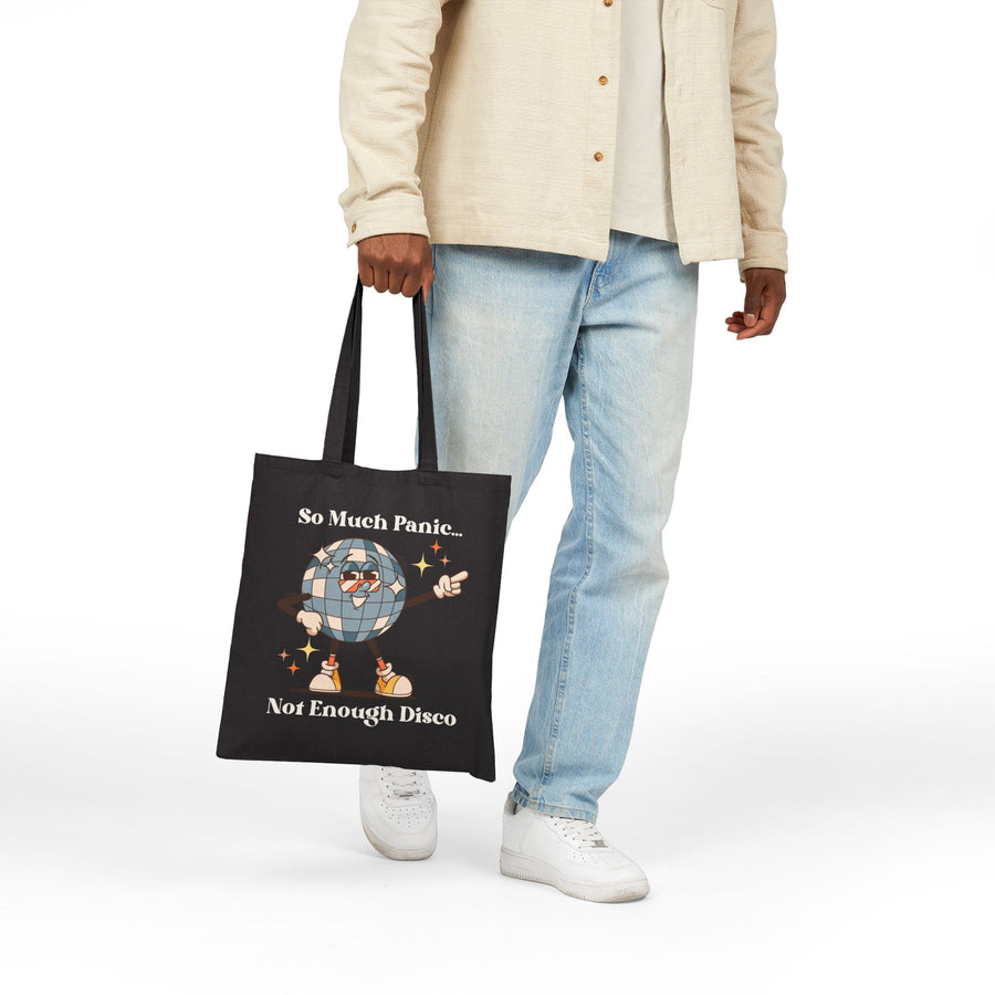 "So Much Panic Not Enough Disco" Canvas Tote Bag — Retro Disco Globe Reusable Market Bag