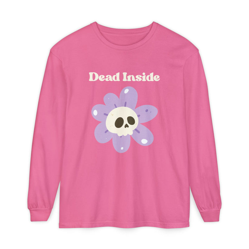 "Dead Inside" Oversized T-Shirt - Skull Flower Long Sleeve Tee