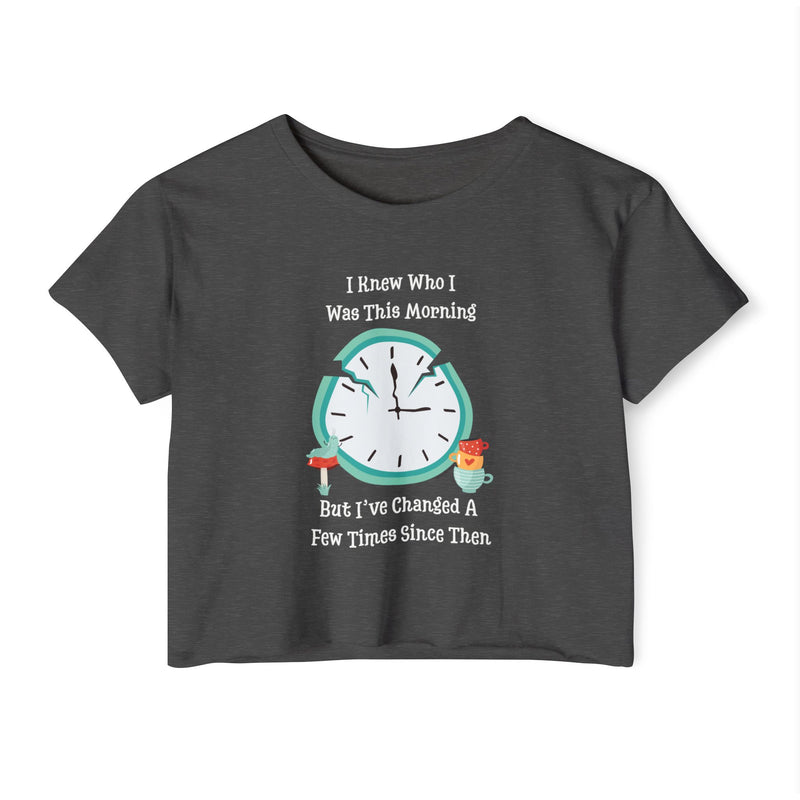 Wonderland Festival Crop Graphic Tee — "I Knew Who I Was This Morning..."