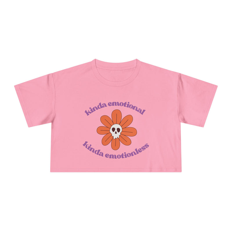 Crop Tee — 'Kinda Emotional, Kinda Emotionless' Retro Flower Skull Graphic T-shirt Top