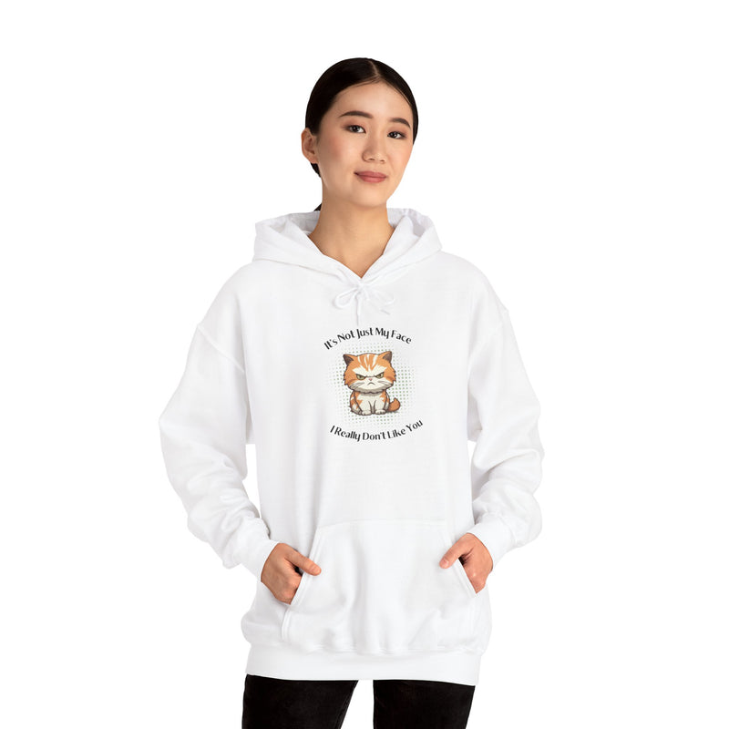 Sassy Cat Hoodie — "It's Not Just My Face, I Really Don't Like You"Graphic Hooded Sweatshirt