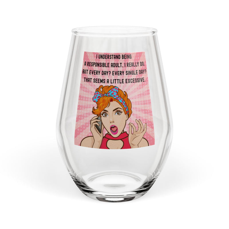 Retro Pop Art Stemless Wine Glass – "Responsible Adult"