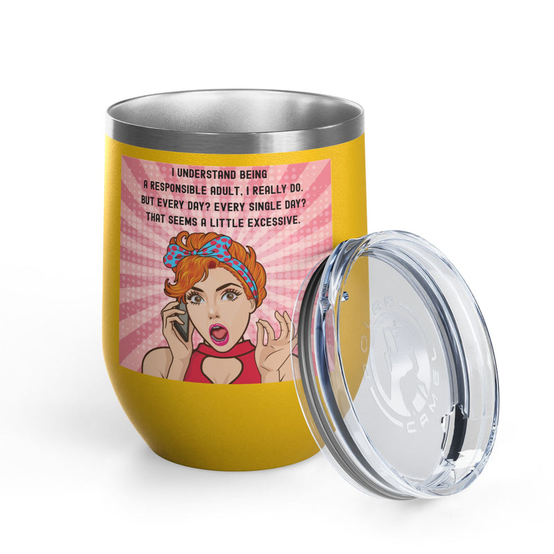 "Responsible Adult"Retro Pop Art Insulated Wine Tumbler - Stainless Steel 12oz