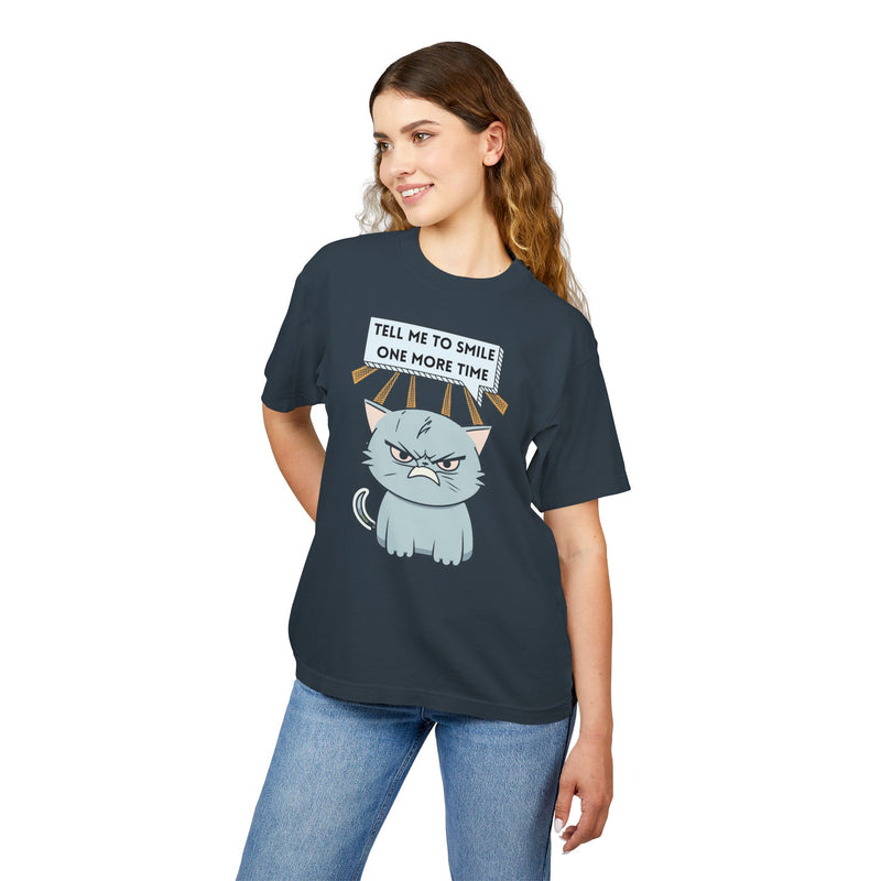 Grumpy Cat Garment Dyed Heavy Urban Tee "Tell Me to Smile One More Time"