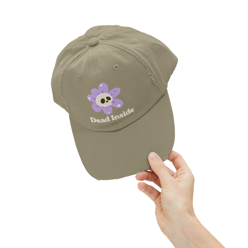 "Dead Inside" Skull Flower Distressed Cap — Baseball Hat