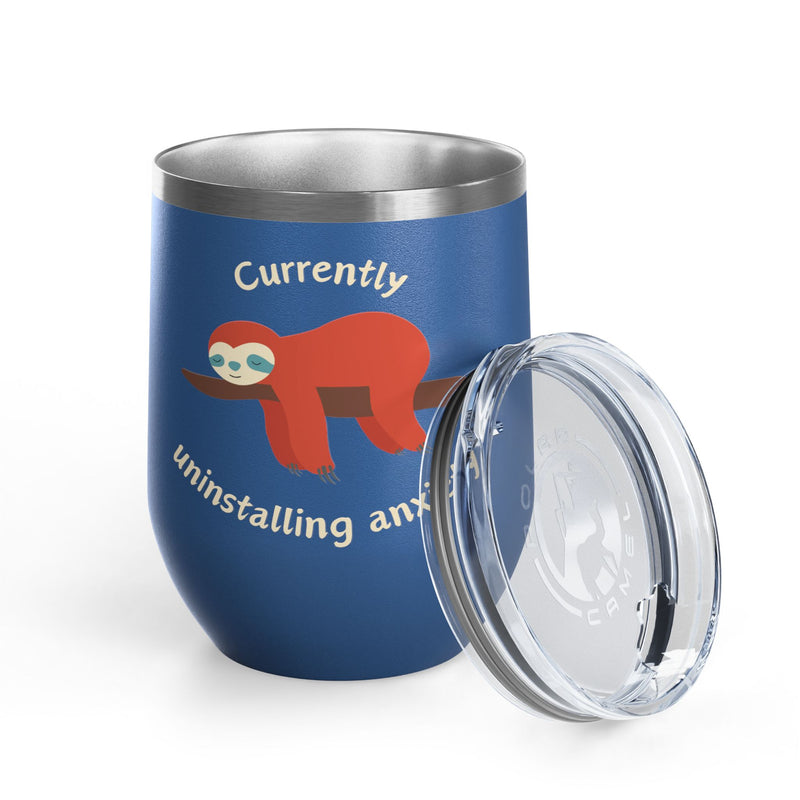 "Currently Uninstalling Anxiety" Sloth Insulated Wine Tumbler - Stainless Steel 12oz