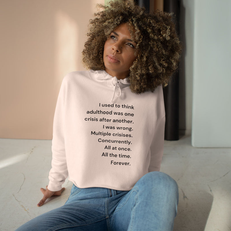 Cropped Hooded Sweatshirt — Minimalist Text 'Adulthood' Crop Hoodie