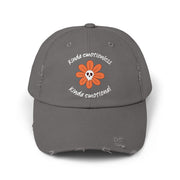Kinda Emotionless Kinda Emotional Distressed Cap — Floral Skull Baseball Hat