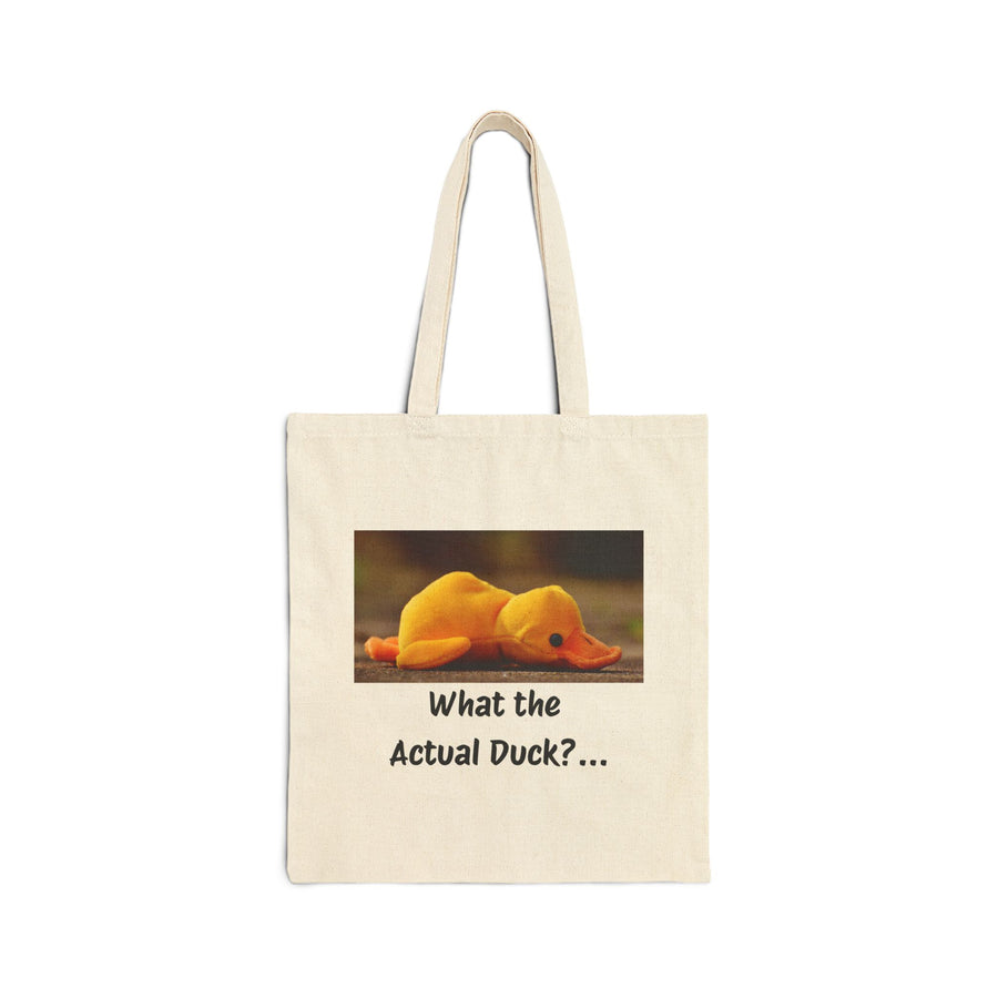 "What the Actual Duck?" Canvas Tote Bag – Exhausted Duck Illustration Reusable Grocery Bag