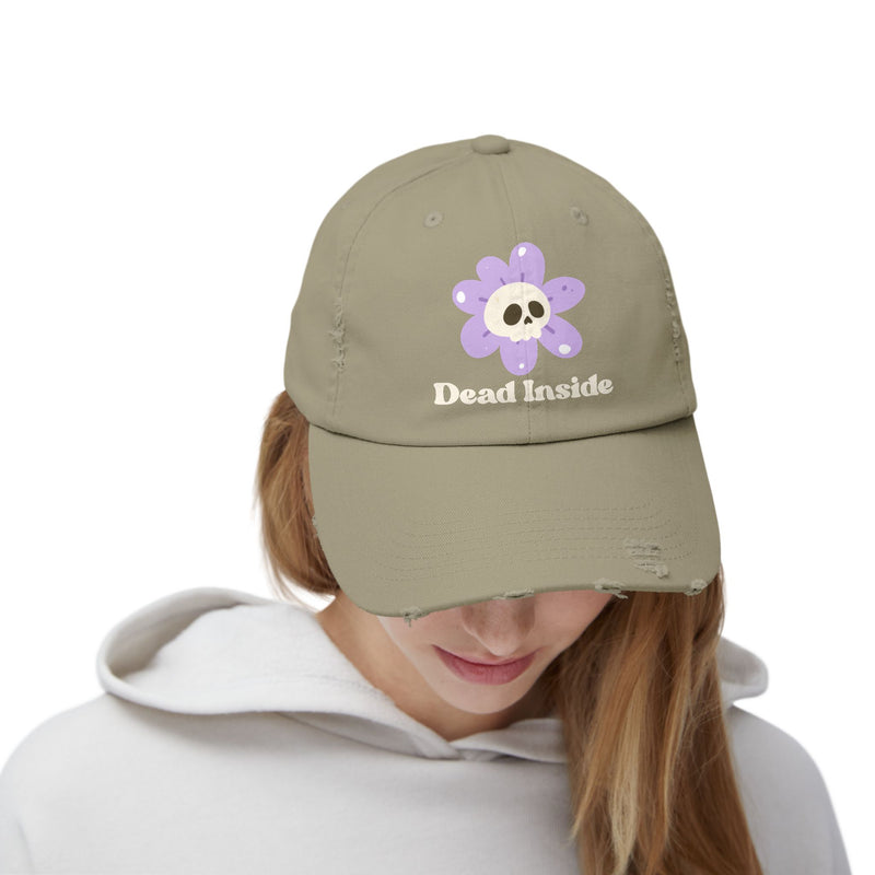 "Dead Inside" Skull Flower Distressed Cap — Baseball Hat