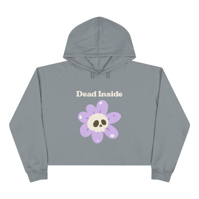Crop Hoodie: "Dead Inside" Purple Flower Skull Graphic Crop Hooded Sweatshirt