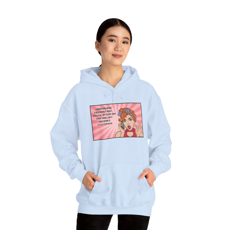 Retro Pop Art Hooded Sweatshirt — "Responsible Adult..." Graphic Hoodie