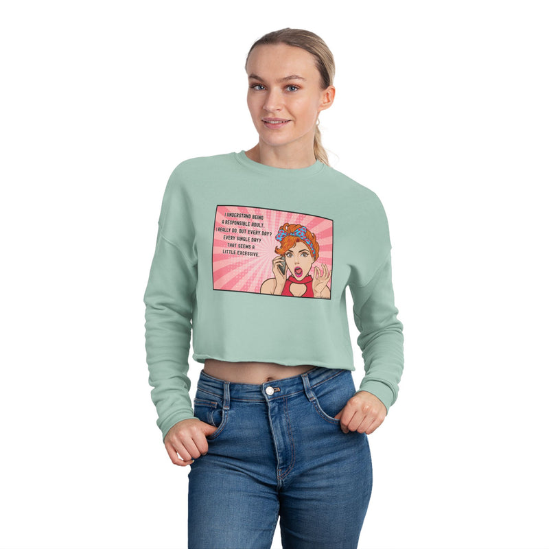 Cropped Sweatshirt — Retro Pop Art 'Responsible Adult' Women's Crop Top