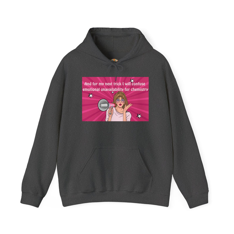 Graphic Hoodie — Retro Pop Art "Emotional Unavailability" Hooded Sweatshirt