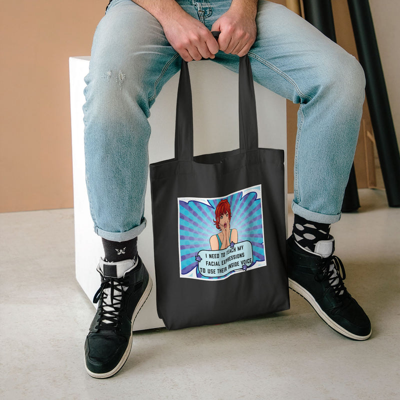 Retro Pop Art Reusable Tote Bag — 'Facial Expressions' Large Cotton Book Bag