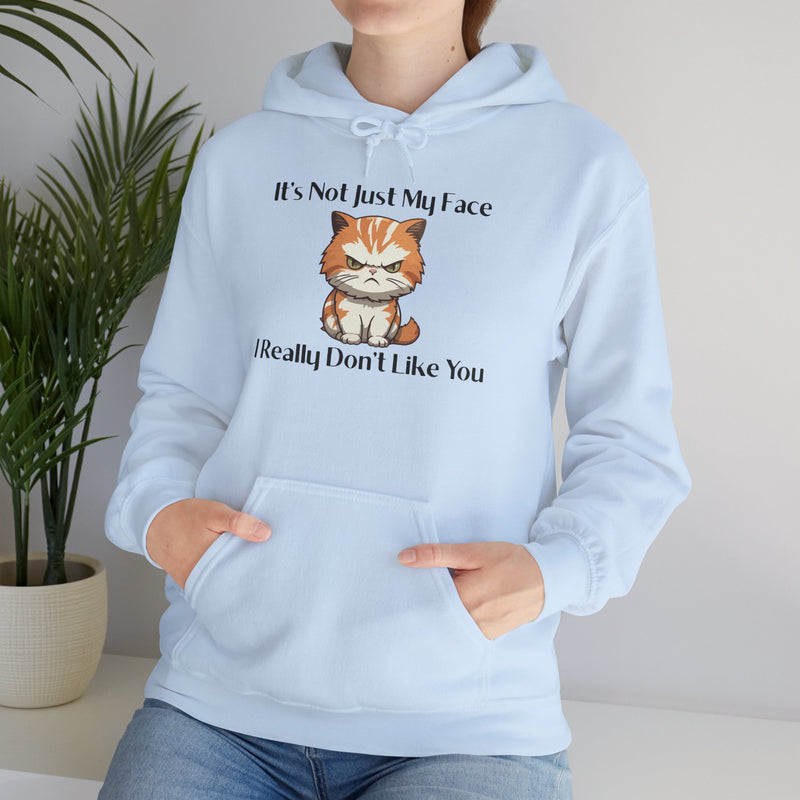 Sassy Cat Hoodie — "It's Not Just My Face, I Really Don't Like You"Graphic Hooded Sweatshirt
