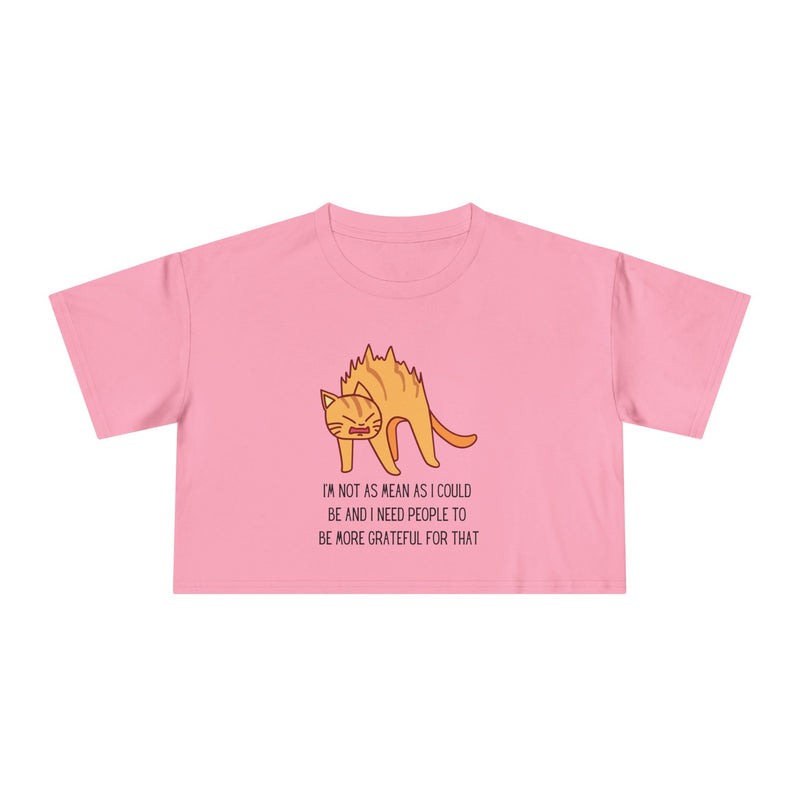 Crop Tee — Sassy Cat Graphic with Quote: "I’m Not As Mean As I Could Be, and I Need People To Be More Grateful For That" T-shirt Top