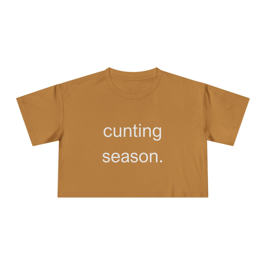 Women's Crop Tee — "Cunting Season" Subtle White Minimalist Text T-shirt Top