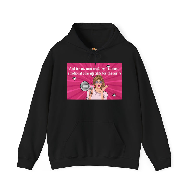 Graphic Hoodie — Retro Pop Art "Emotional Unavailability" Hooded Sweatshirt