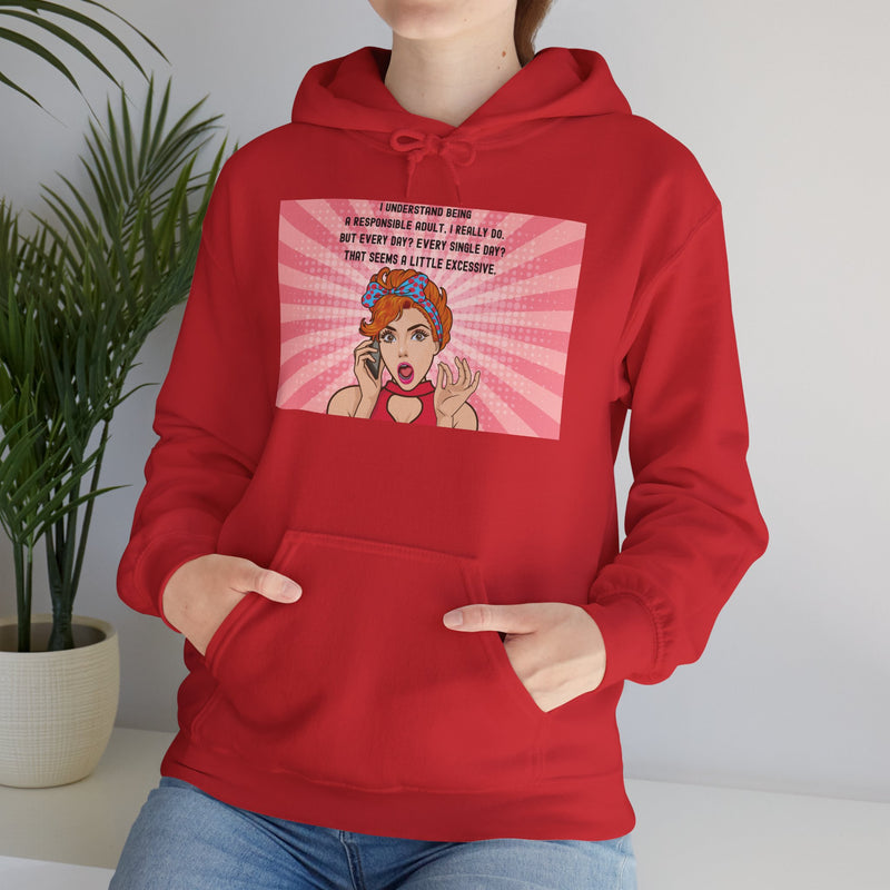 Retro Pop Art Hooded Sweatshirt — "Responsible Adult..." Graphic Hoodie