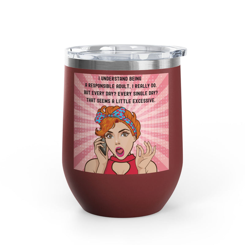 "Responsible Adult"Retro Pop Art Insulated Wine Tumbler - Stainless Steel 12oz