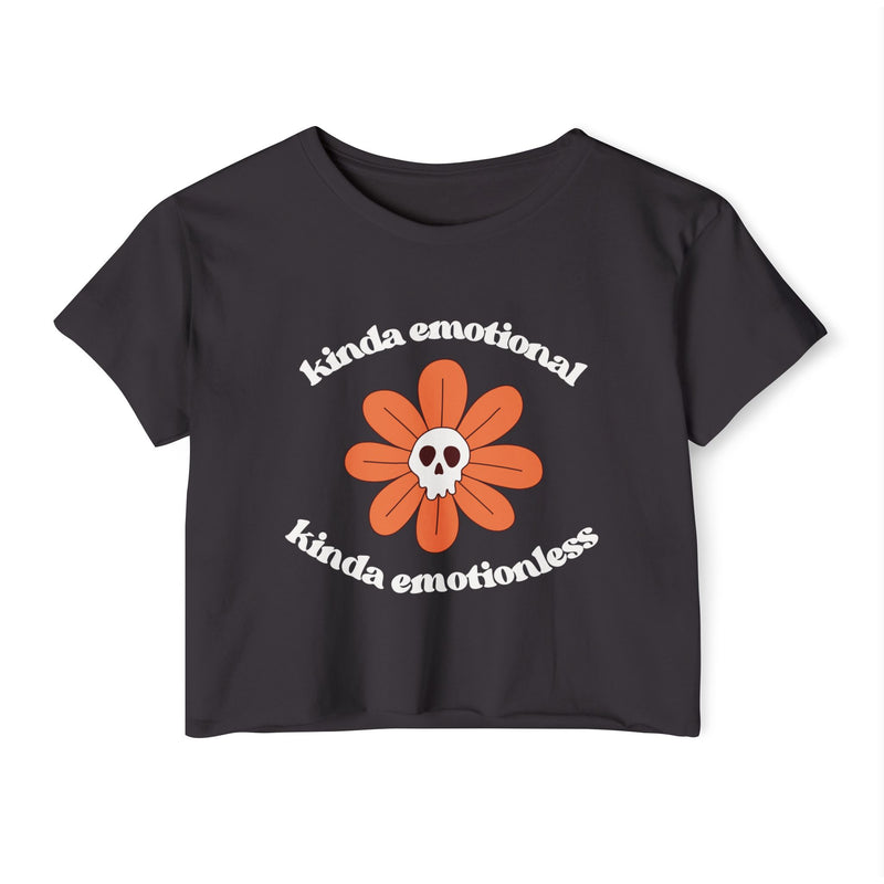 Crop Top — "Kinda Emotional Kinda Emotionless" Skull Flower Festival Tee