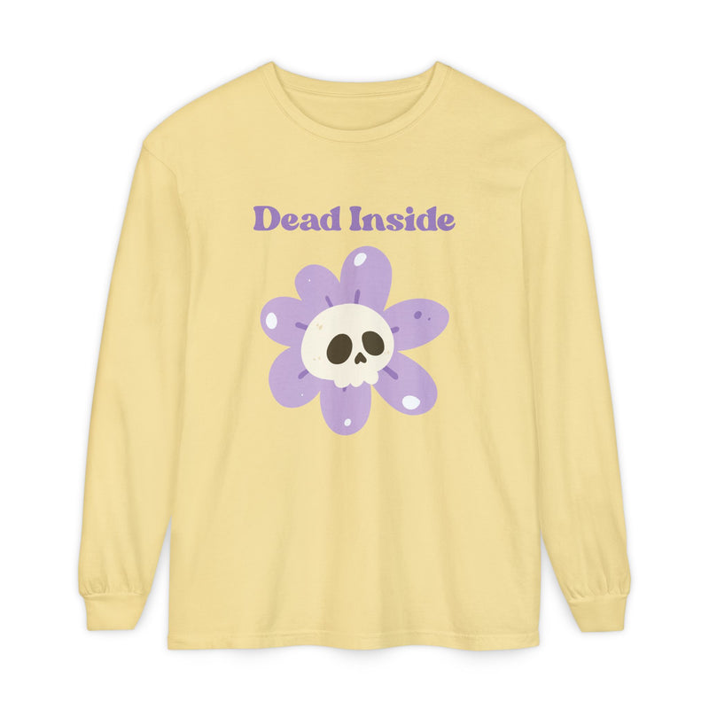 "Dead Inside" Oversized T-Shirt - Skull Flower Long Sleeve Tee